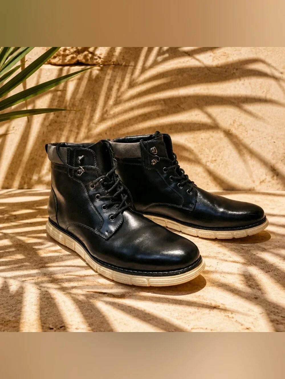 Bruno Marc Men's Black Lace-Up Boots with Contrast Sole Sz 12